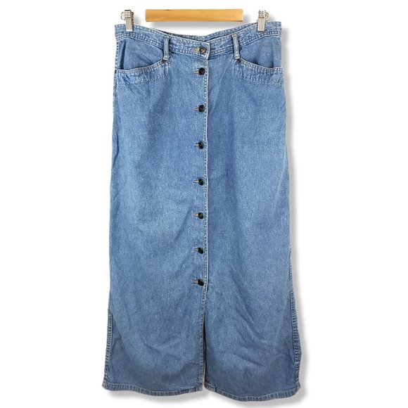 Liz Claiborne Dresses & Skirts - Vintage 90's Liz Claiborne Medium-wash Button-up Midi/Maxi Skirt Size 12